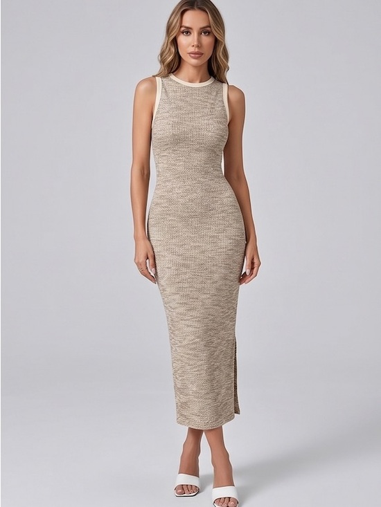 By Design Dresses & Skirts - Ribbed Space-Dye Bodycon Dress with Contrast Trim Brown